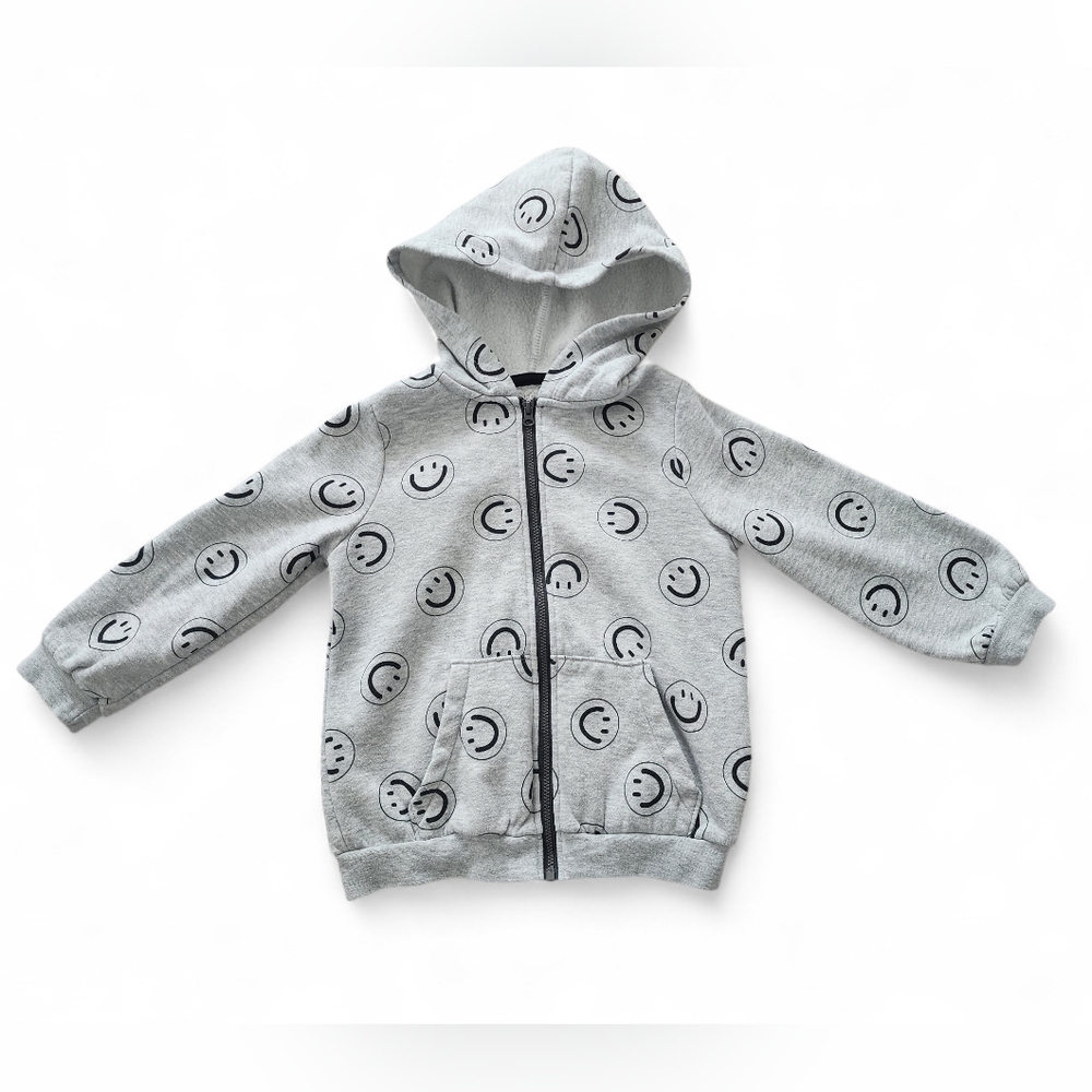 Okie Dokie Boys Smiley Face Zip Up Hoodie Grey - Size 4T